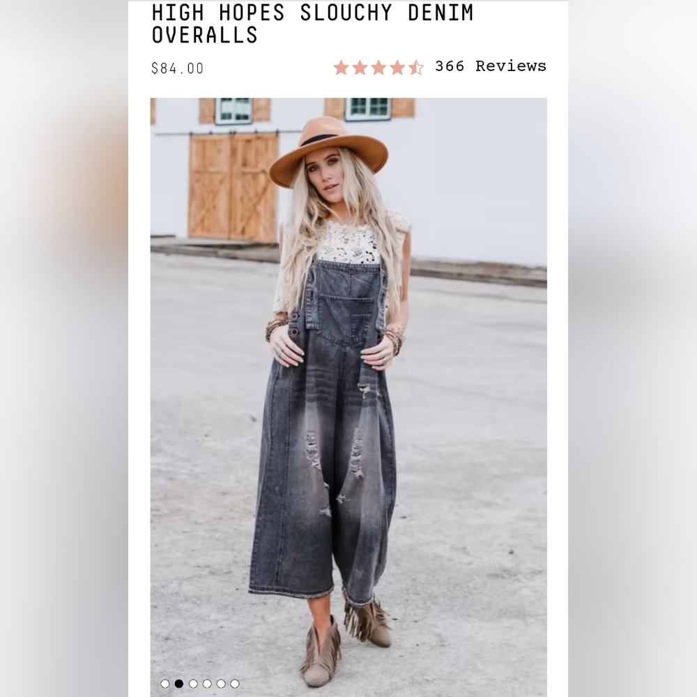 Easel High Hopes Slouchy Denim Overalls - Gray